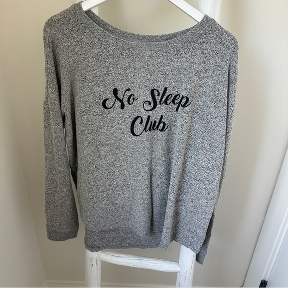 Free Press Gray Crew Neck Top No Sleep Club Size Large - Picture 1 of 11